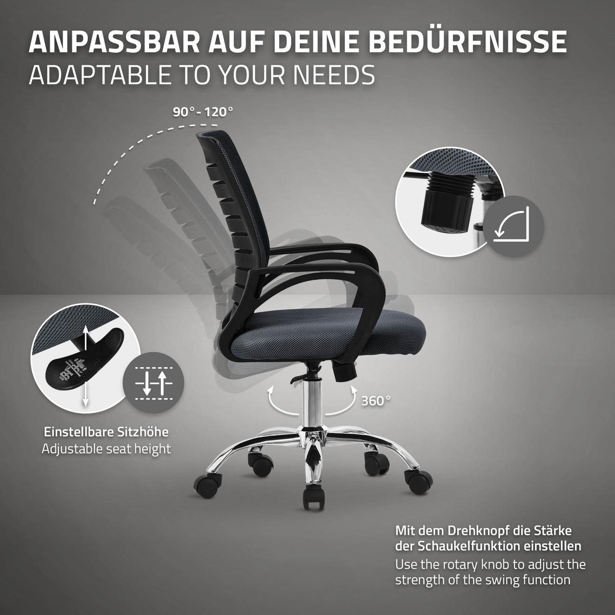 BÜROSTUHL Grau - Grau, Metall (54/99/59cm) - ML-DESIGN