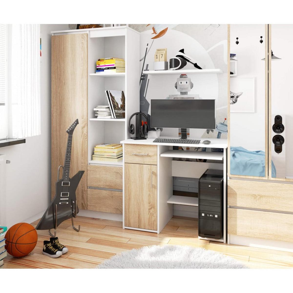 SCHREIBTISCH Weiß, Eiche Sonoma 74/90/50 - Weiß/Sonoma Eiche, Holzwerkstoff (90/50/74cm) - RAUMHIRSCH FURNITURE