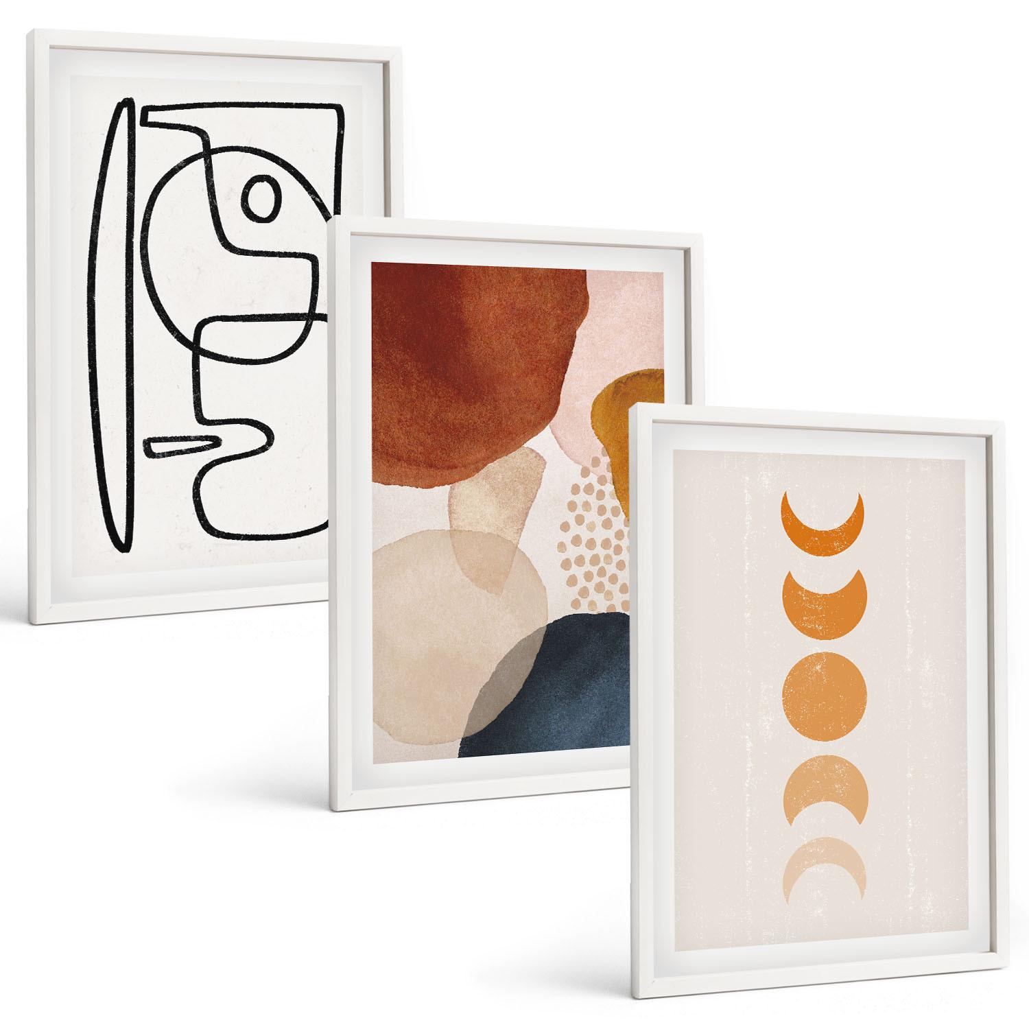 BILDER SET 3er Set - 40x60 cm Weißer Rahmen - Abstrakte Farbdekorationen - Weiß, Kunststoff (40/60cm) - TULUP