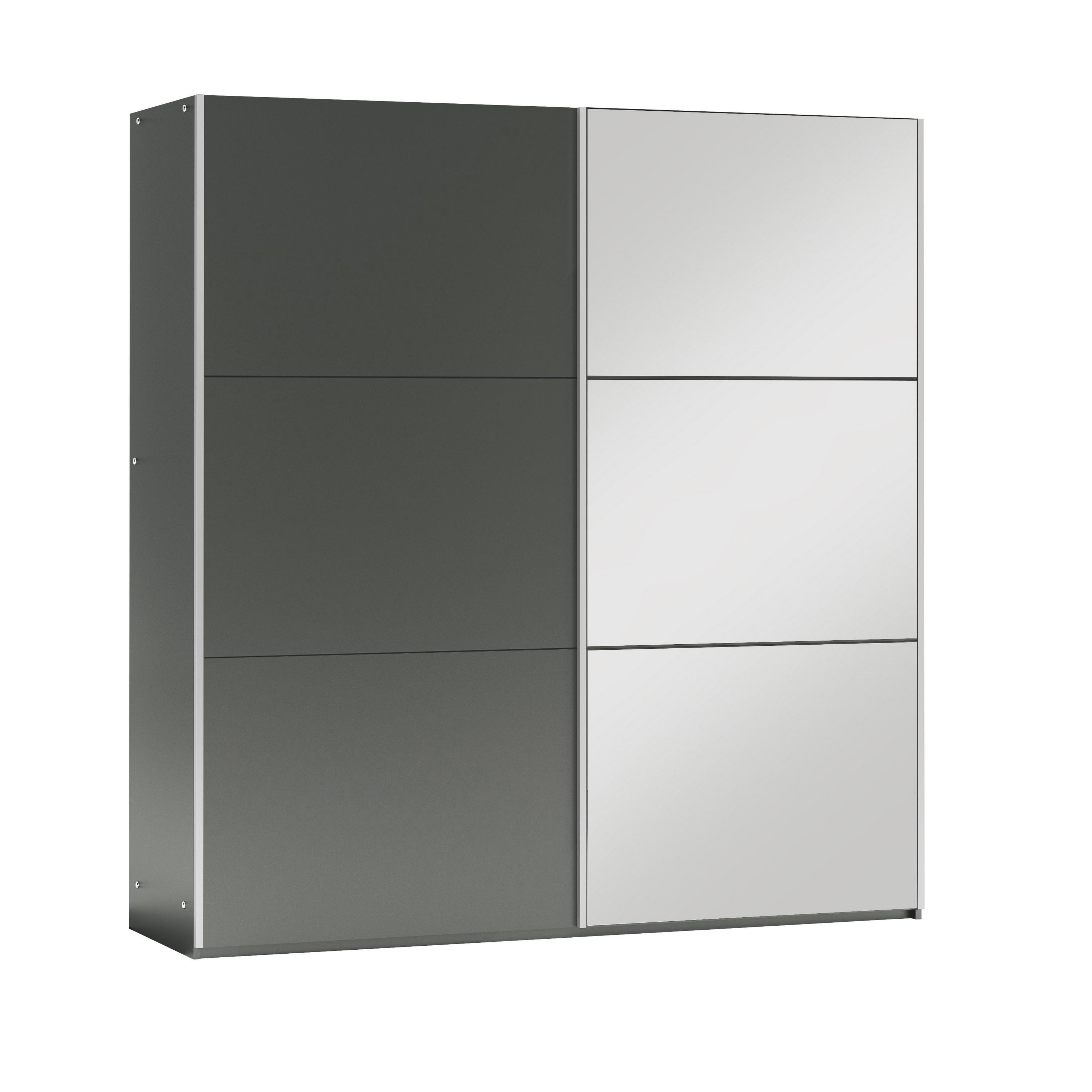 SCHWEBETÜRENSCHRANK IVERN 122/215/65 cm 2-türig mit Spiegel Graphitfarben - Graphitfarben, Holzwerkstoff (122/215/65cm) - MASSENO