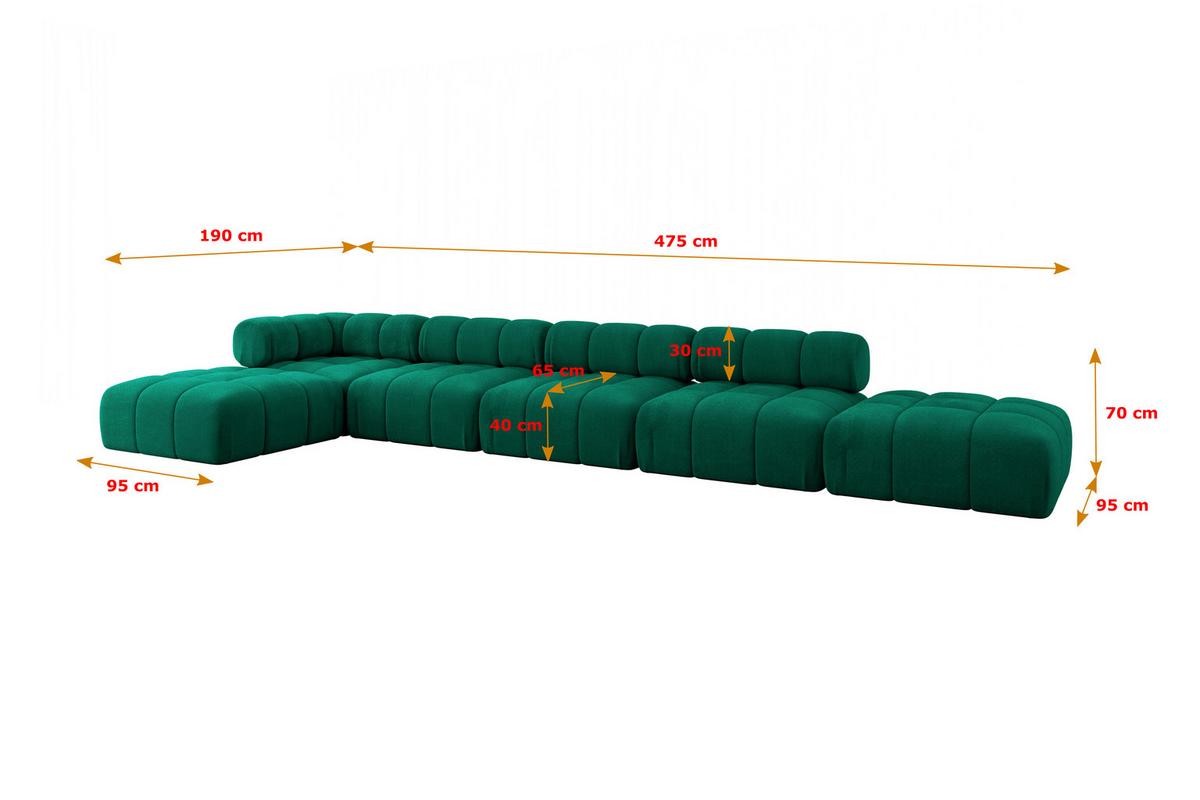 ECKSOFA modulares Sofa Kerru-L3 - 475x190x70 cm Dunkelgrün Velours - Dunkelgrün, Holzwerkstoff/Textil (475/190cm) - ALTDECOR
