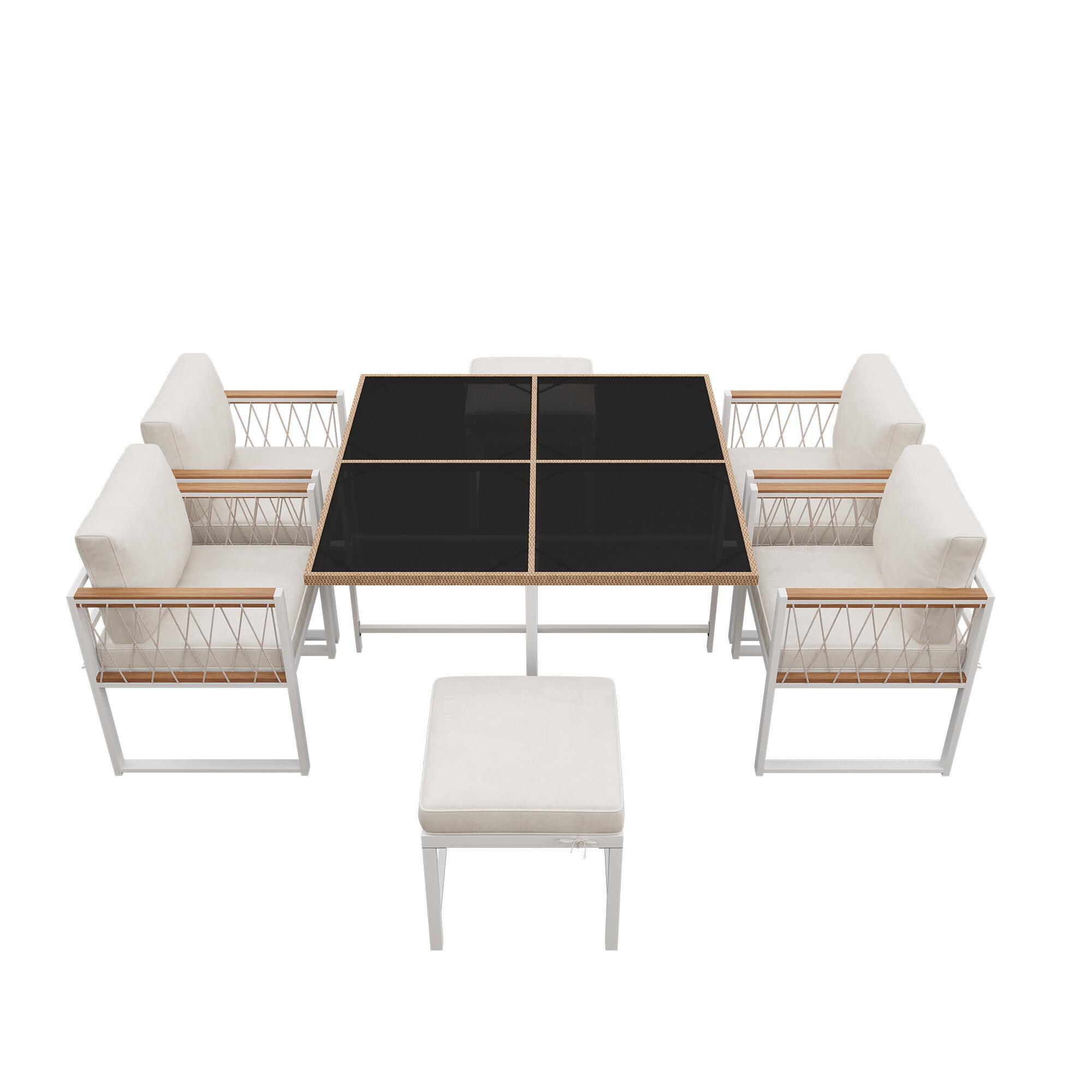 GARTENTISCH- UND STUHLSET Weiß 7tlg - Creme, Glas/Holzwerkstoff - Urban Meuble