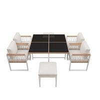 GARTENTISCH- UND STUHLSET Weiß 7tlg - Creme, Glas/Holzwerkstoff - Urban Meuble