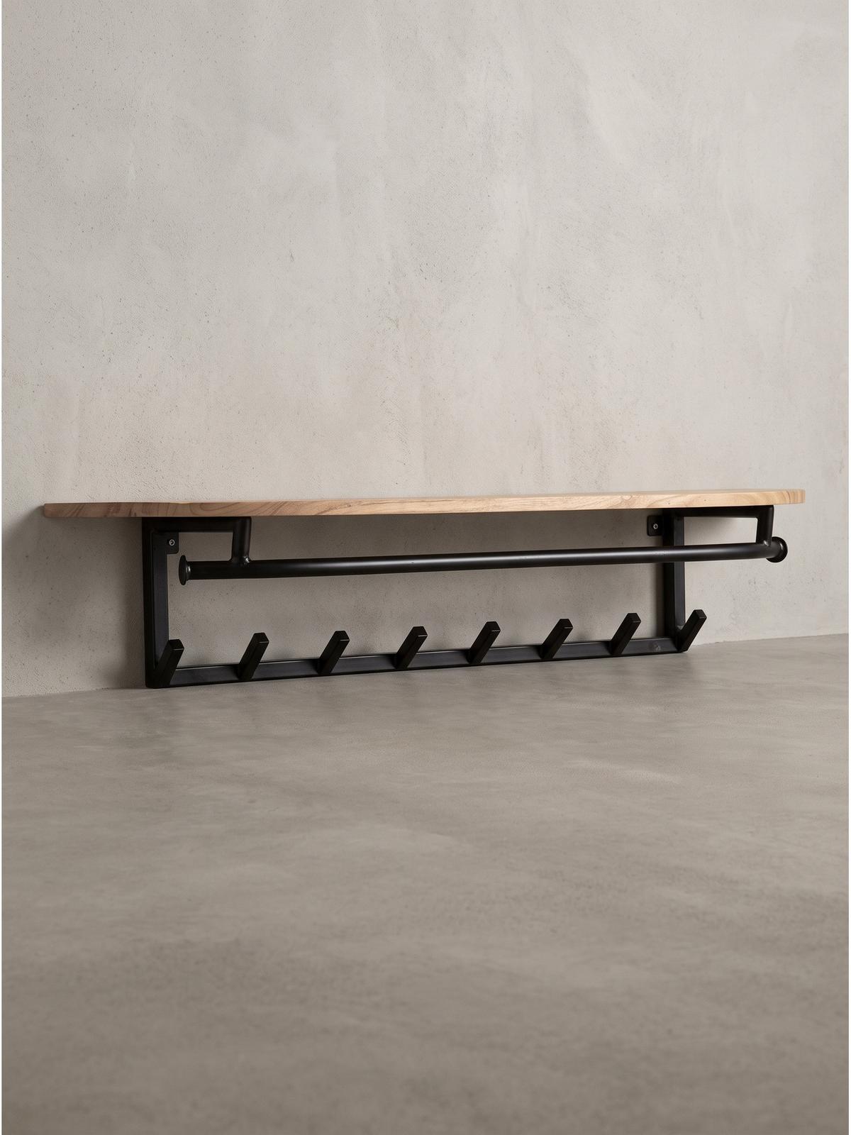 WANDGARDEROBE TIETAR, Akazie Massivholz, Akazie-Schwarz, 100 x 20 x 30 cm - Schwarz/Akaziefarben, Metall (100/30/20cm) - KADIMA DESIGN