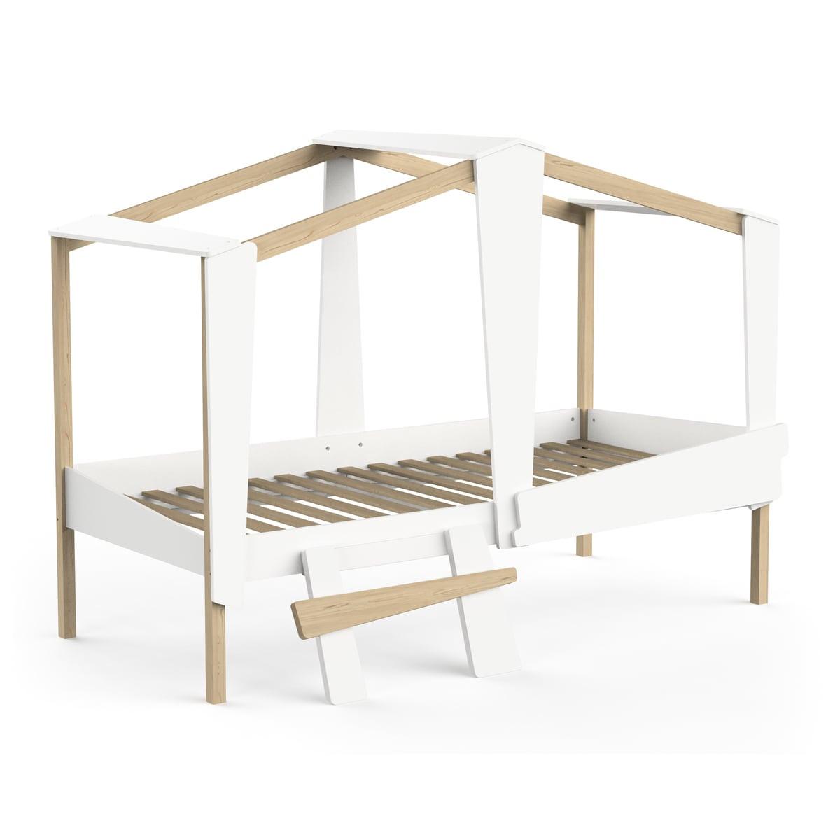 HAUSBETT 90x200 cm mit Schublade Weiß und Eichedekor - CABANE - Weiß, Holzwerkstoff (200/90cm) - Calicosy