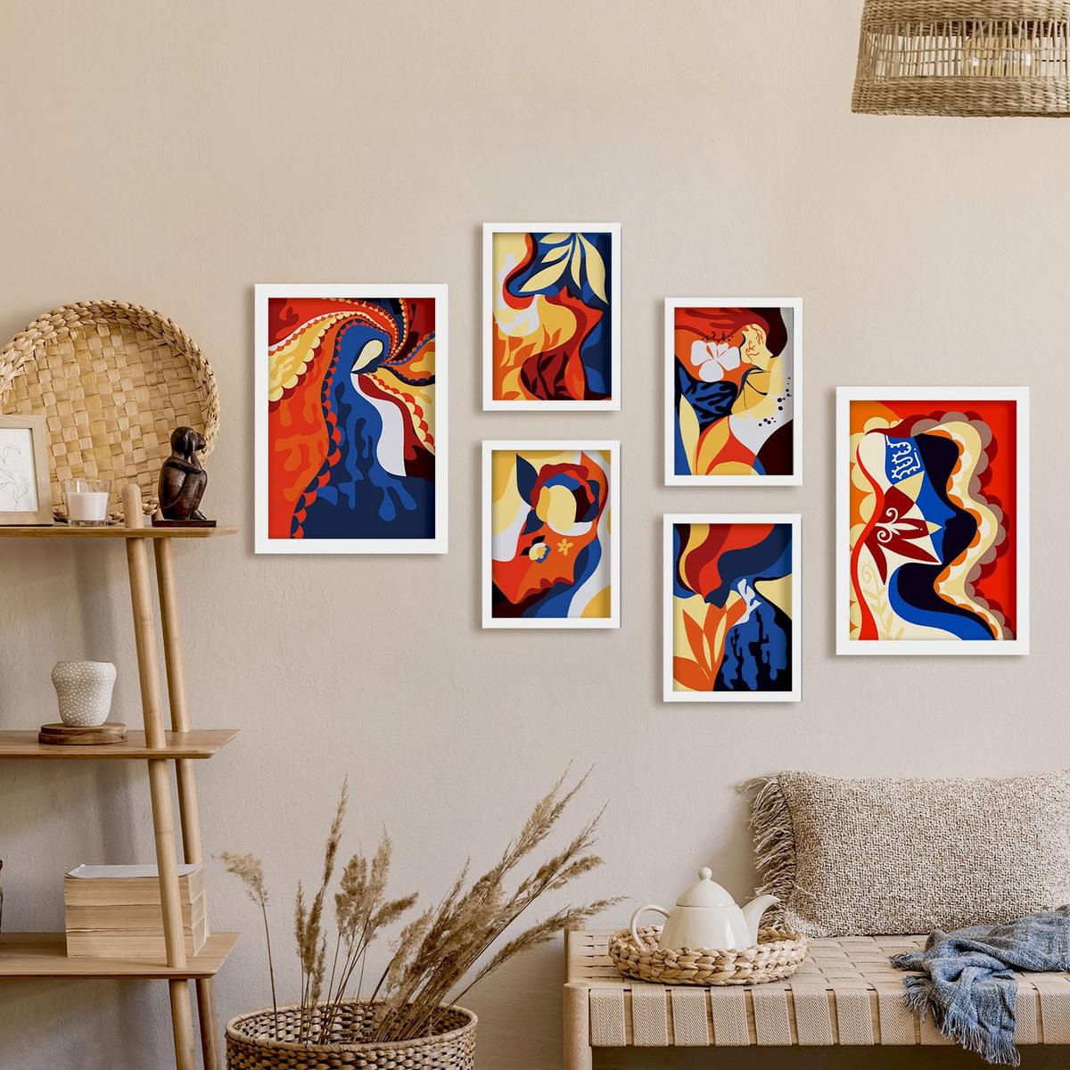 POSTER Set Mit 6 Rococo Arts 2 In Weibliche Zusammenfassung Ästhetische Dekorative Gemälde Für Ihr Wohnzimmer Zuhause A3 & A4 Weißer Rahmen - Weiß, Papier (29/3cm) - Nacnic