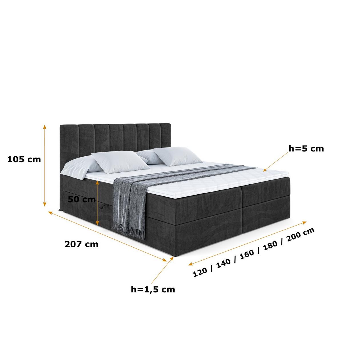 BOXBETT mit Matratze H3 und Lattenrost - OTTA - 140x200 cm Schwarz - Schwarz, Holzwerkstoff (140/200cm) - ALTDECOR