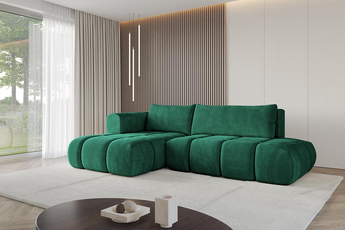 ECKSOFA Ottomane Links CLOUD-L 280x185x90 Dunkelgrün Velours - Dunkelgrün, Holzwerkstoff/Kunststoff (180/289cm) - ALTDECOR