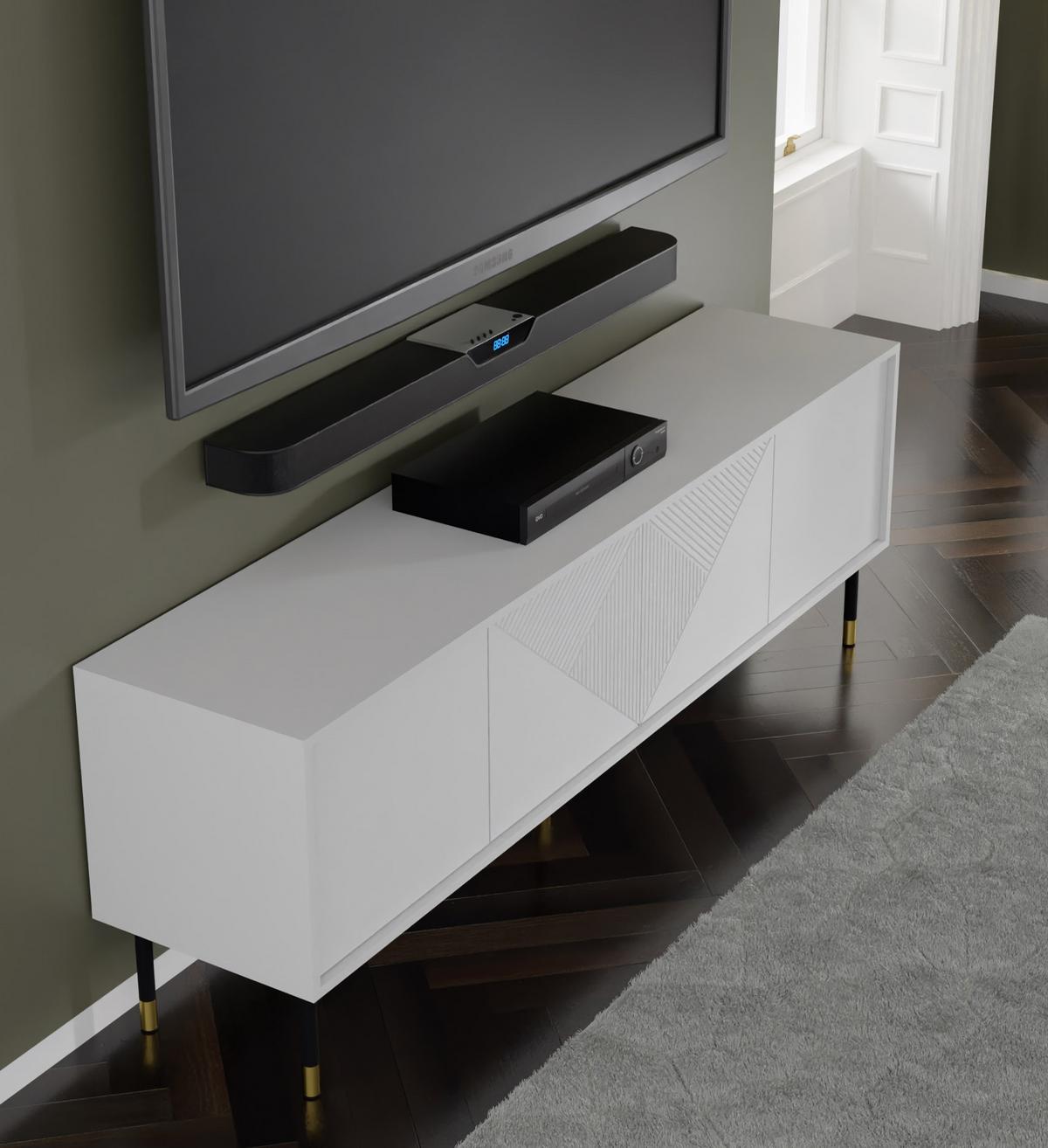 TV LOWBOARD Weiß, Weiß, Gold 180/61/40 - Weiß, Holzwerkstoff (180/61/40cm) - RAUMHIRSCH FURNITURE