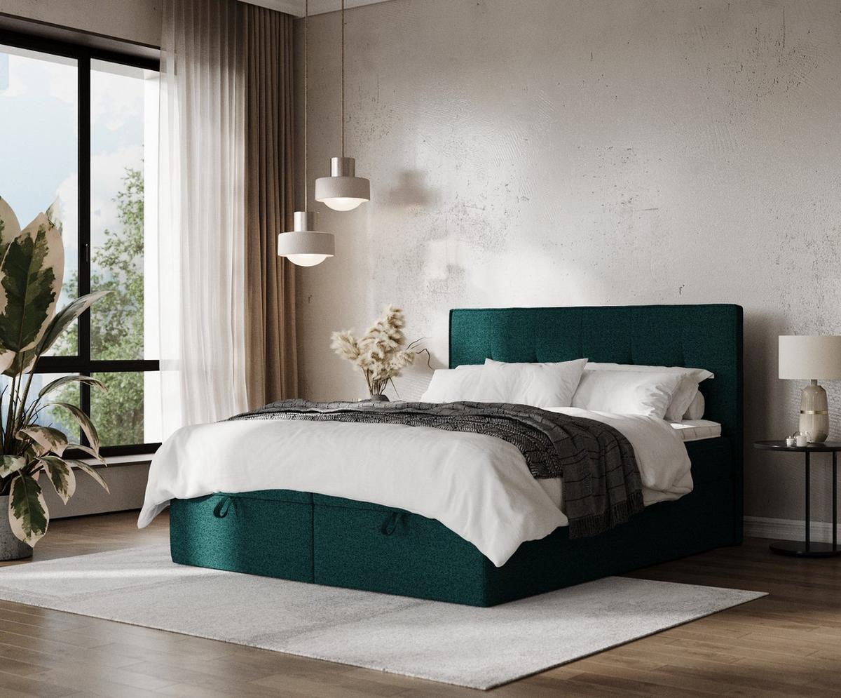 BOXBETT Tivra 140/200 cm Grün im Riva Stoff - Schwarz/Grün, Holz/Holzwerkstoff (140/200cm) - AltaBeds