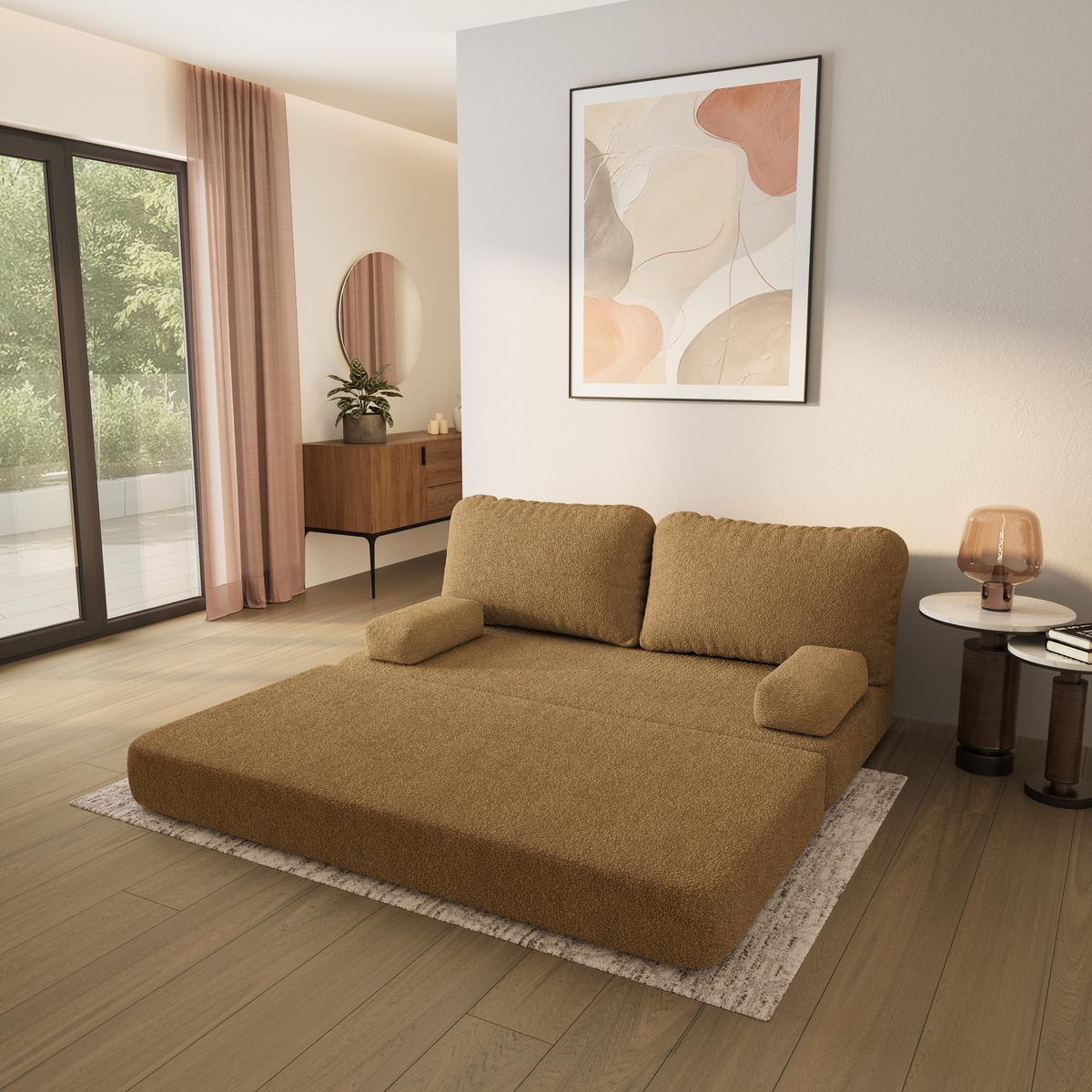 BETTSOFA NIKSI aus Schaumstoff Bucle-Stoff Orange Schlaffunktion - Gelb, Textil (170/86/80cm) - MASSENO