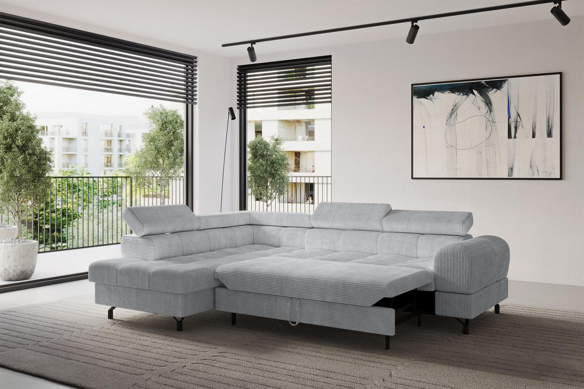 ECKSOFA mit Schlaffunktion Ottomane Links LUMA-L 272x203x70 Grau Cord - Anthrazit/Schwarz, Holzwerkstoff/Kunststoff (272/203cm) - ALTDECOR