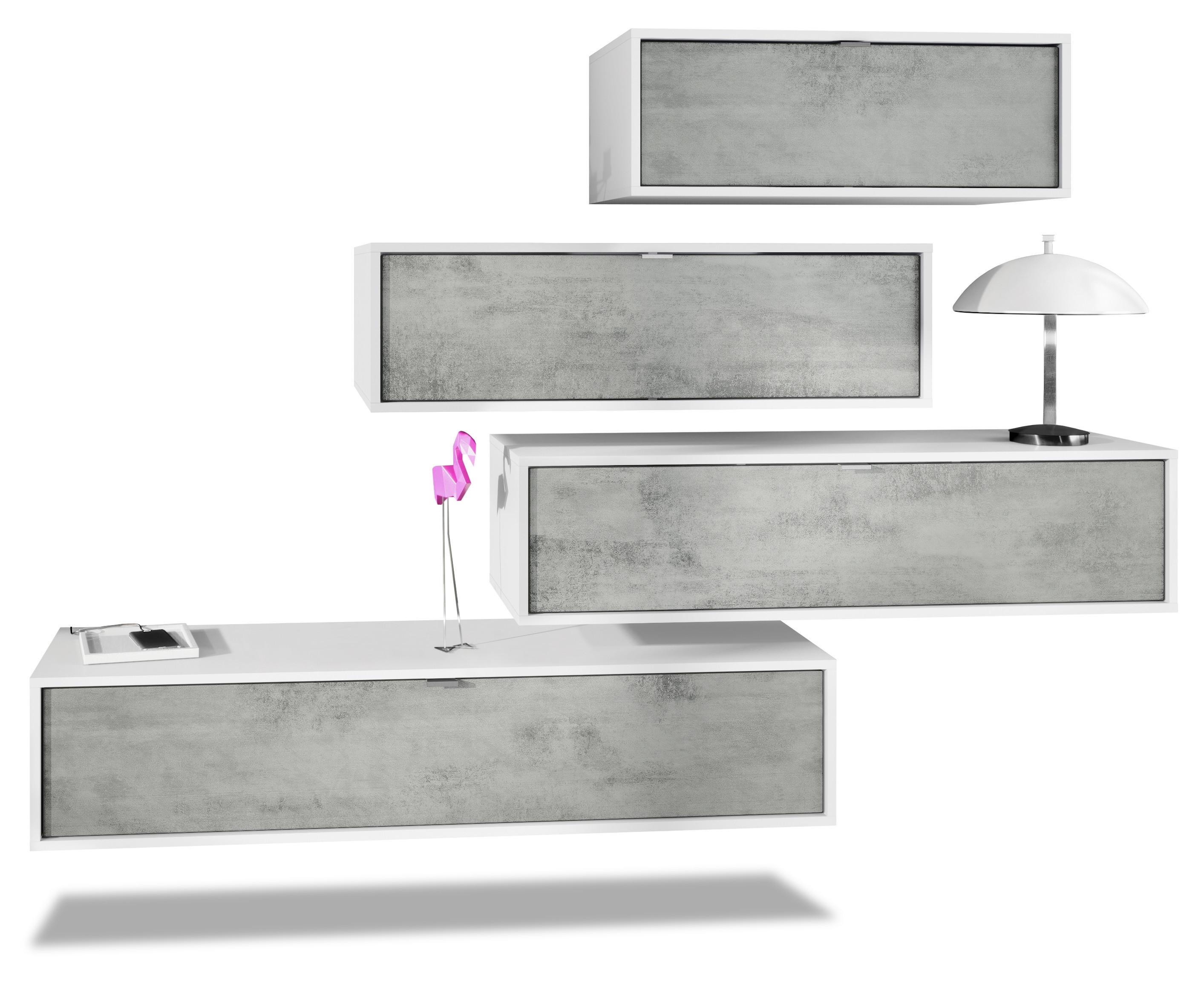 WOHNWAND Lana Fronten in Beton Oxid Optik - Hellgrau, Holzwerkstoff (210/170/37cm) - Vladon