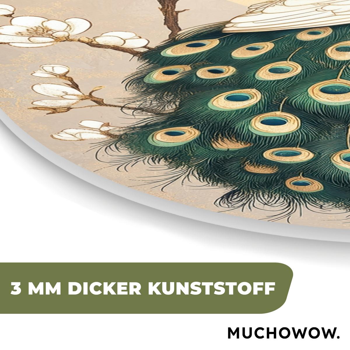WANDBILD Pfau - Zweig - Blumen Deko Groß 80x120 cm - Champagner, Kunststoff (80/120cm) - MuchoWow