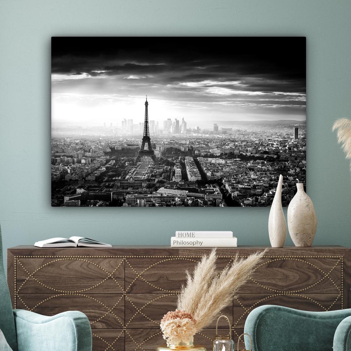 LEINWANDBILD Paris - Skyline - Eiffelturm - Stadt - Wolken Groß 140x90 cm - Dunkelgrau, Textil (140/90cm) - MuchoWow