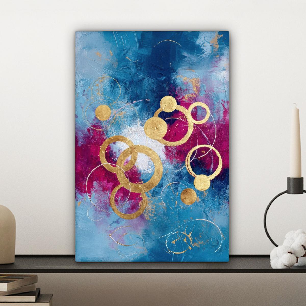 LEINWANDBILD Kreise - Gold - Abstrakt Deko Wohnzimmer 20x30 cm - Blau, Textil (20/30cm) - MuchoWow