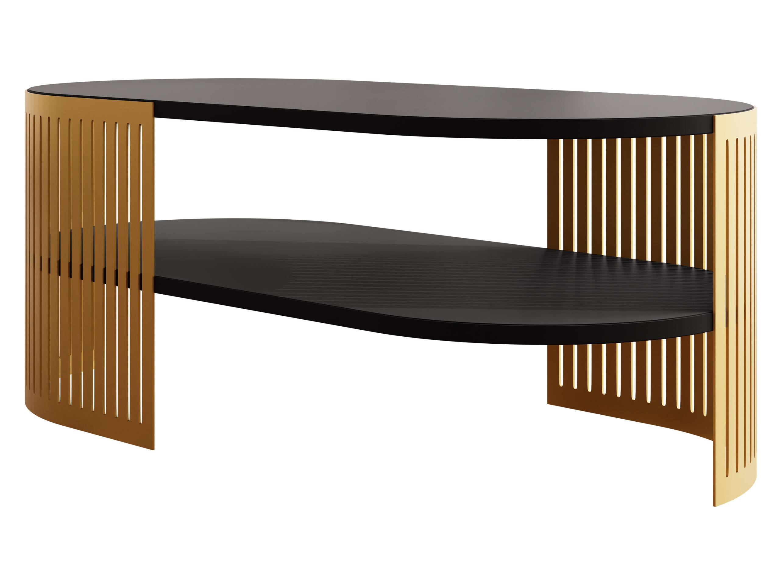 COUCHSITCH Fikoli Oval Gold II - Goldfarben/Schwarz, Holzwerkstoff/Metall (100/50/40cm) - MIRJAN24