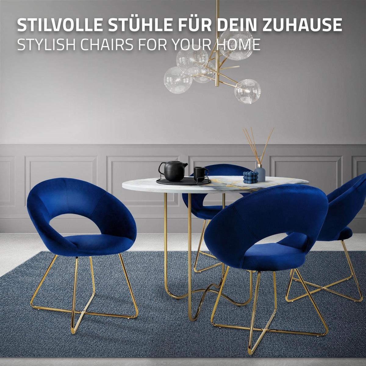 ESSZIMMERSTÜHLE 2er Set Blau Samt - Blau/Goldfarben, Metall (53/77/64cm) - ML-DESIGN