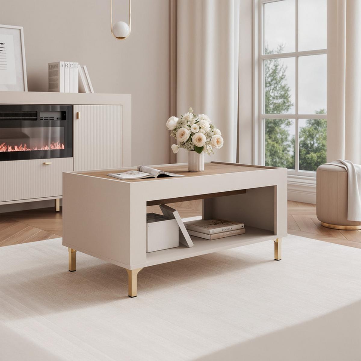 COUCHTISCH AVENA 97/56/47 cm Rechteckig, Kaschmir/Eiche - Kaschmir/Schwarz, Holzwerkstoff/Kunststoff (56/97/47cm) - Idohome