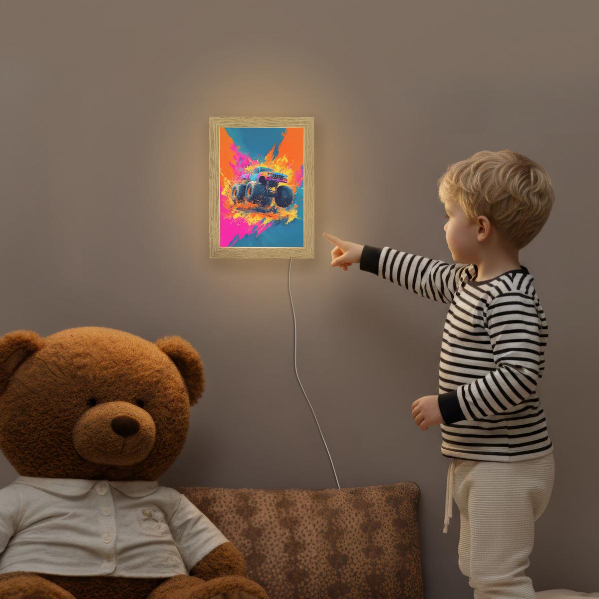 NACHTTISCHLAMPE Monstertruck - Abstrakt - Farbspritzer - Farbenfroh 15x20 cm - Pink, Holzwerkstoff (8/15/20cm) - OnlyWow