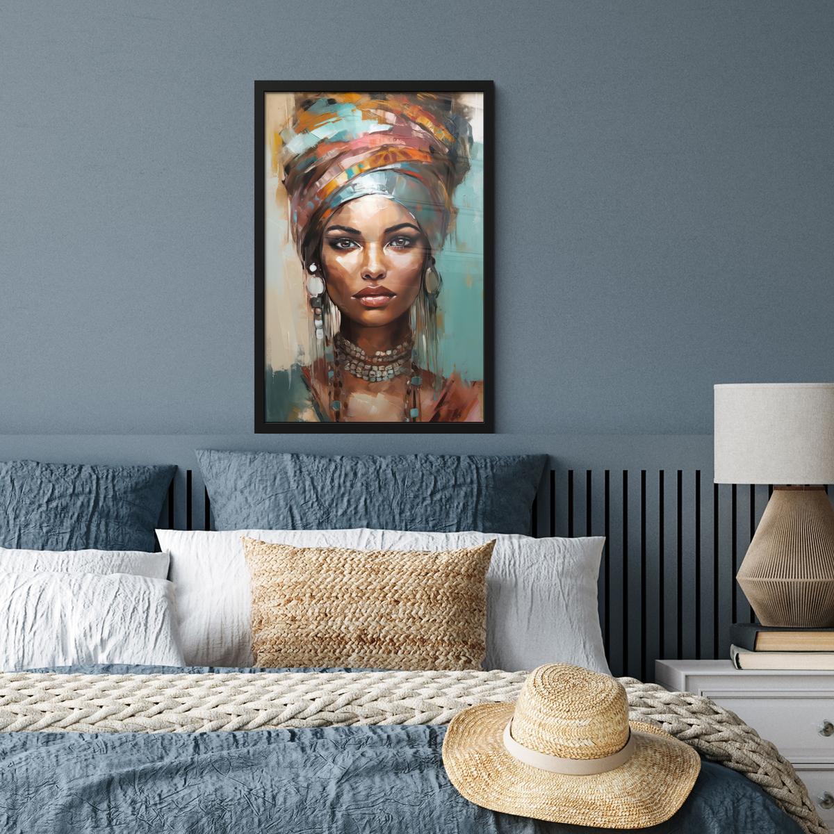 POSTER MIT RAHMEN Frau - Kunst - Schmuck - Porträt Bilder mit Rahmen 40x60 cm - Blaugrau, Papier (40/60cm) - MuchoWow