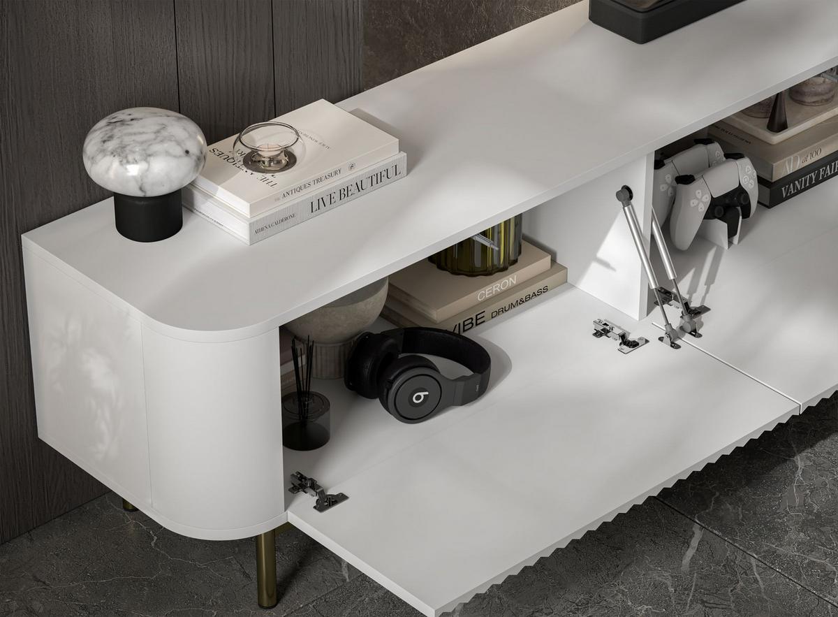 TV-LOWBOARD 2er-Set Aurora Weiß matt 280 cm mit Metallrahmen - Goldfarben/Weiß, Holzwerkstoff/Metall (280/44/35cm) - Meble Lindner