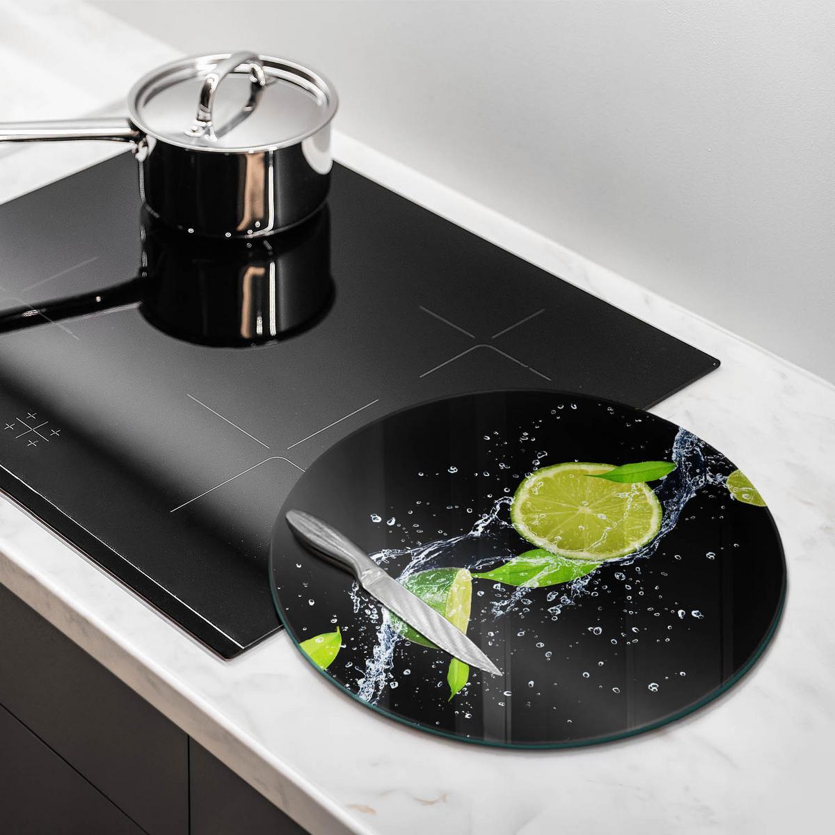 GLASPLATTE Ø 40 cm Saftige Limette im Wasser - Titanfarben, Glas (40/40cm) - Wallfluent