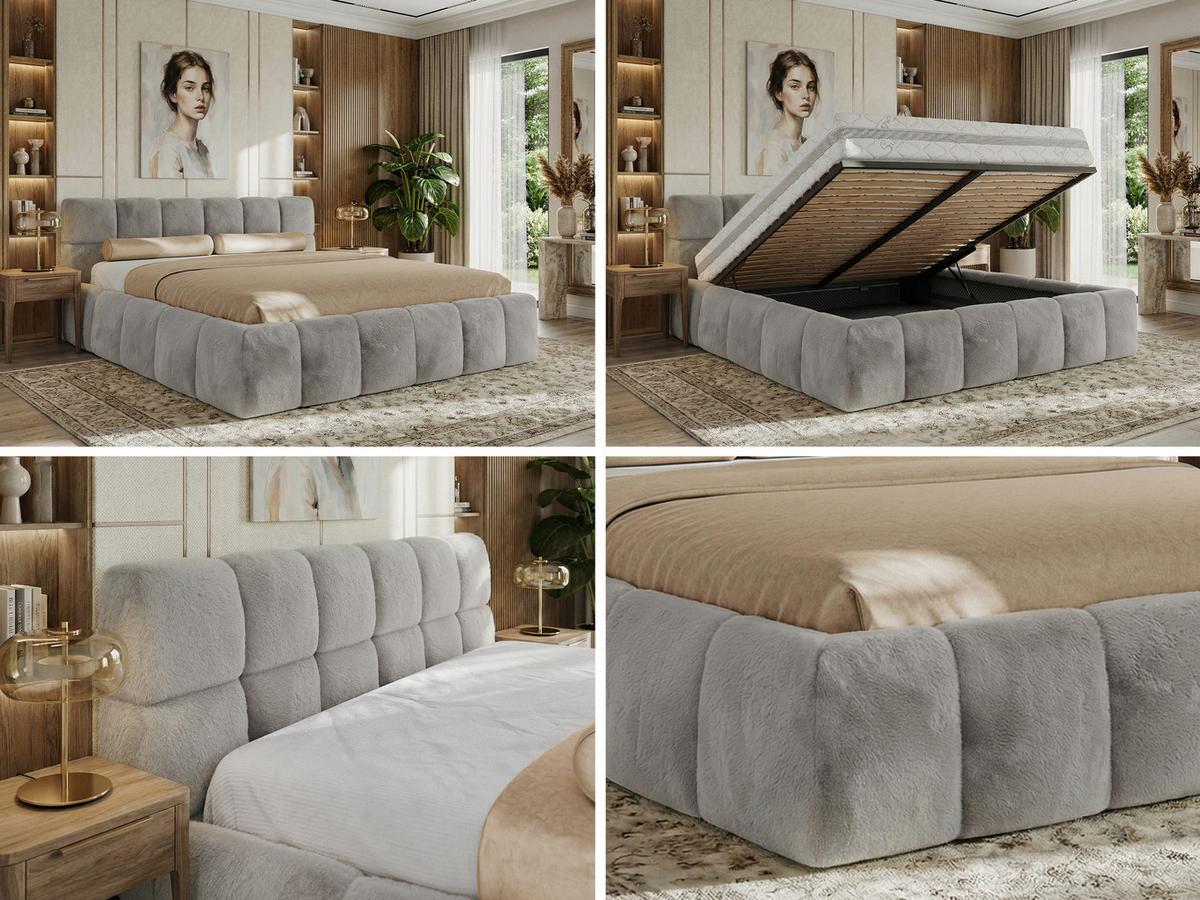 POLSTERBETT NIRA CLASSIC 160/200 - Hellgrau Plüsch - Multipocket-Matratze - Hellgrau, Textil (160/200cm) - MKS