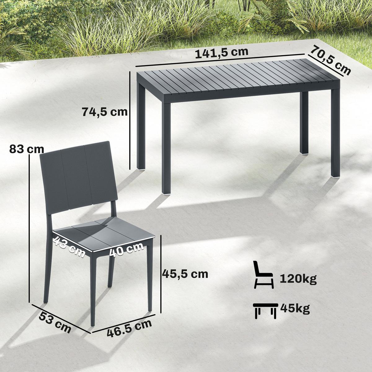 ESSGRUPPE 5-TLG. aus Metall & Kunststoff, Dunkelgrau - Dunkelgrau, Metall - Outsunny