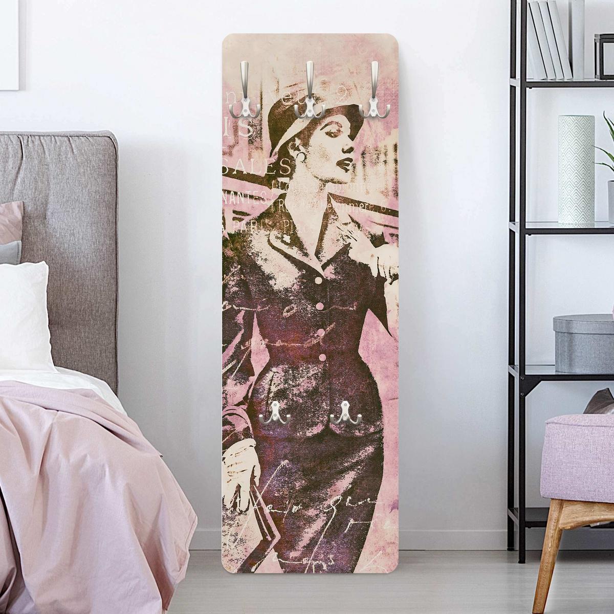 WANDGARDEROBE - Vintage Collage Pariserin 34/105 cm - Rosa, Holzwerkstoff (34/105/1.6cm) - Bilderwelten