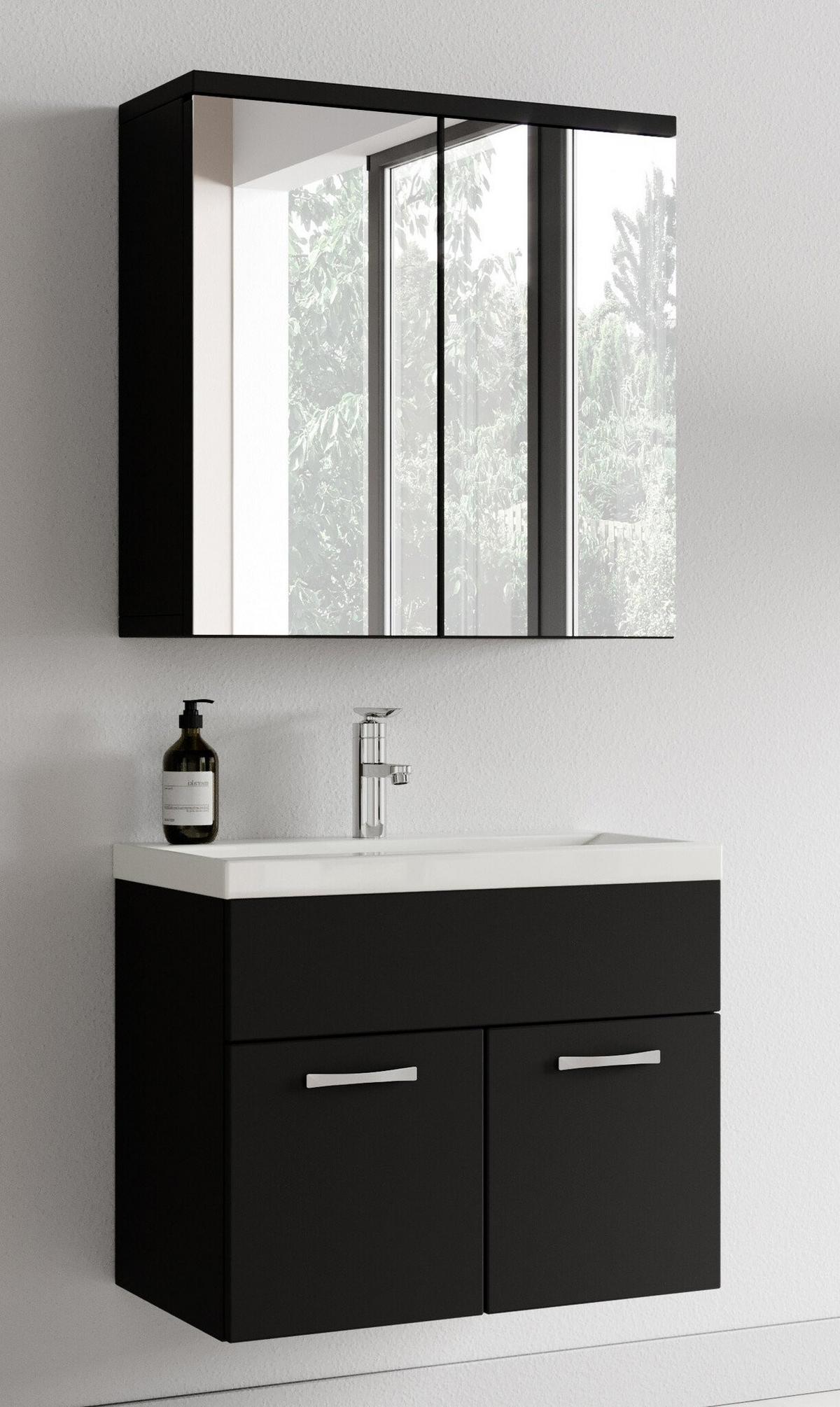 BADMÖBEL-SET Montreal 3 Teile Schwarz Matt - 60 x 35 x 51 cm - Schwarz, Holz (60/53/35cm) - Badplaats