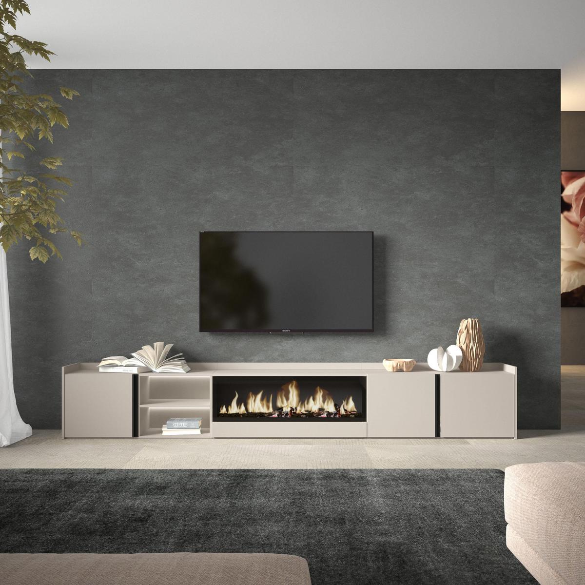 LOWBOARD, Beige, 315/35/50cm, Kamin mit Feuereffekt XXL - Beige, Holzwerkstoff (315/50/35cm) - Skraut Home