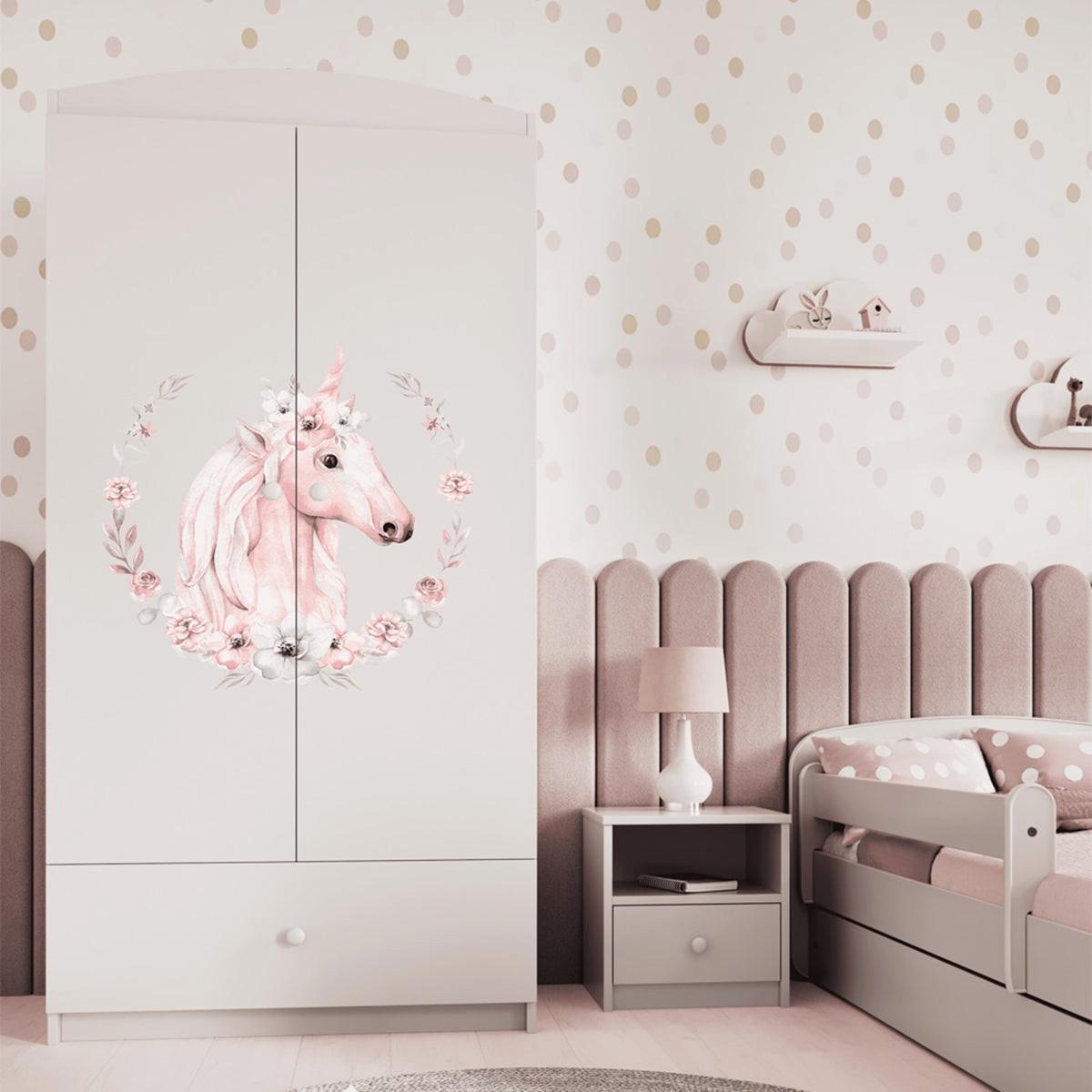 BABYKLEIDERSCHRANK 2 Türen Weiß - Hellrosa/Weiß, Holzwerkstoff (90/187/57cm) - Petits-meubles