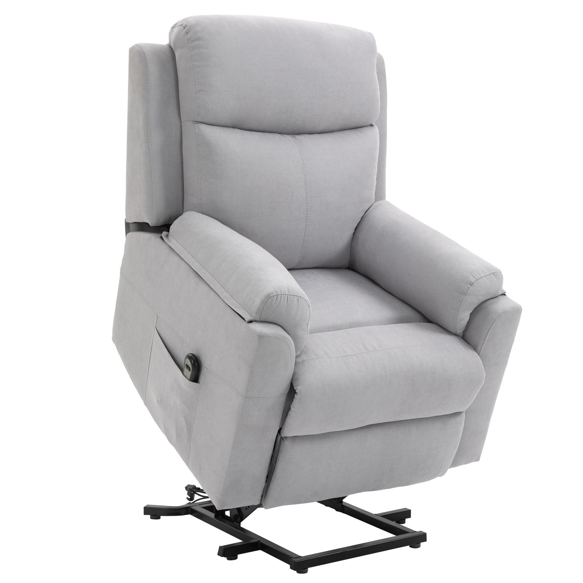 FERNSEHSESSEL mit Aufstehhilfe, Hellgrau - Hellgrau/Schwarz, Textil/Metall (89/102/83cm) - HOMCOM