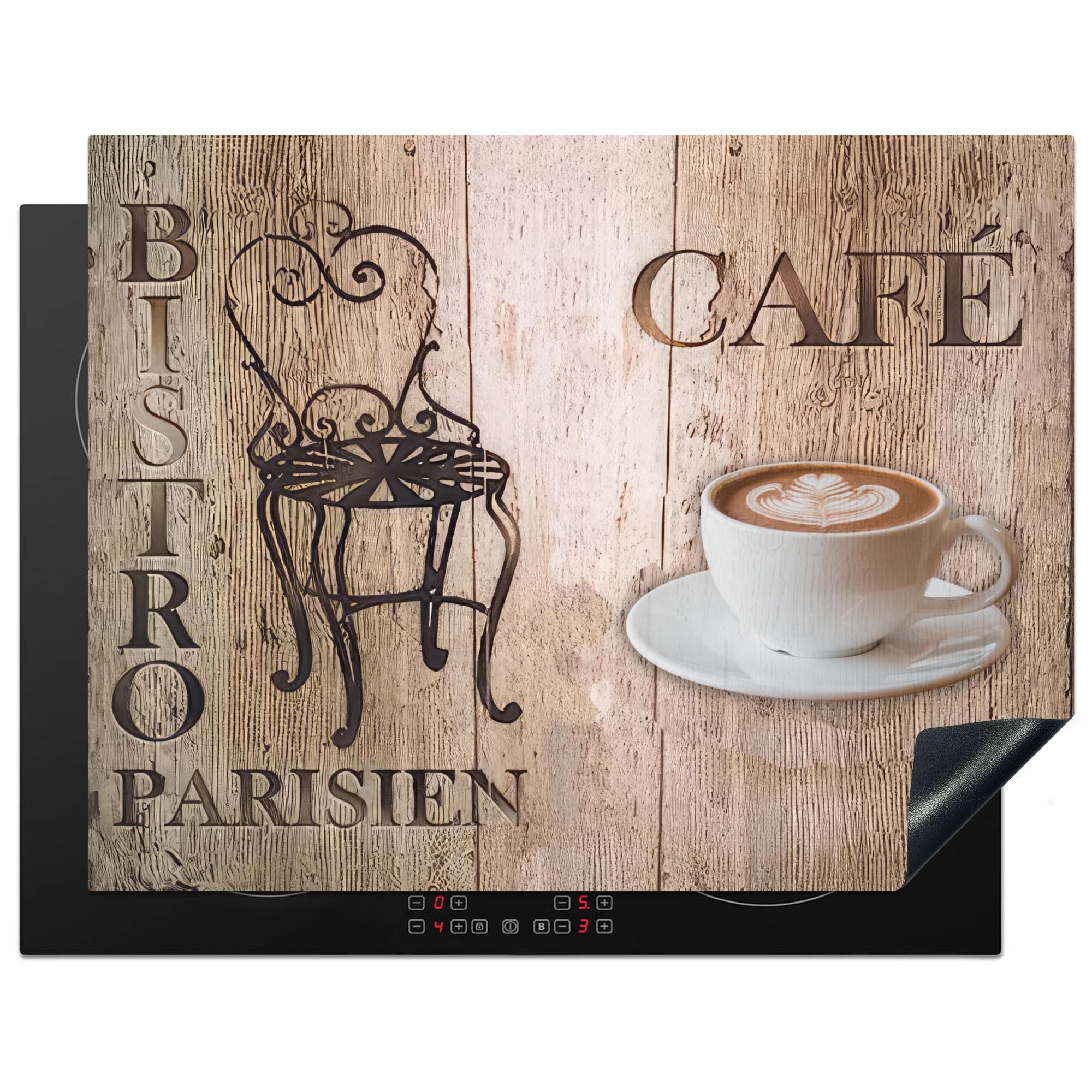 HERDABDECKPLATTE Bistro Parisien - Café - Kaffee - Jahrgang Induktionsmatte 77x59 cm - Cappuccino, Kunststoff (77/59/0.2cm) - MuchoWow