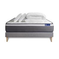 BETT Actilatex plus Latex und Memory-Schaum 160 x 200 cm h4 - Kit Bettgestell Grau - Mit Kissen und Bettdecke - Beige/Grau, Karton/Holz (160/200cm) - ACTISOM