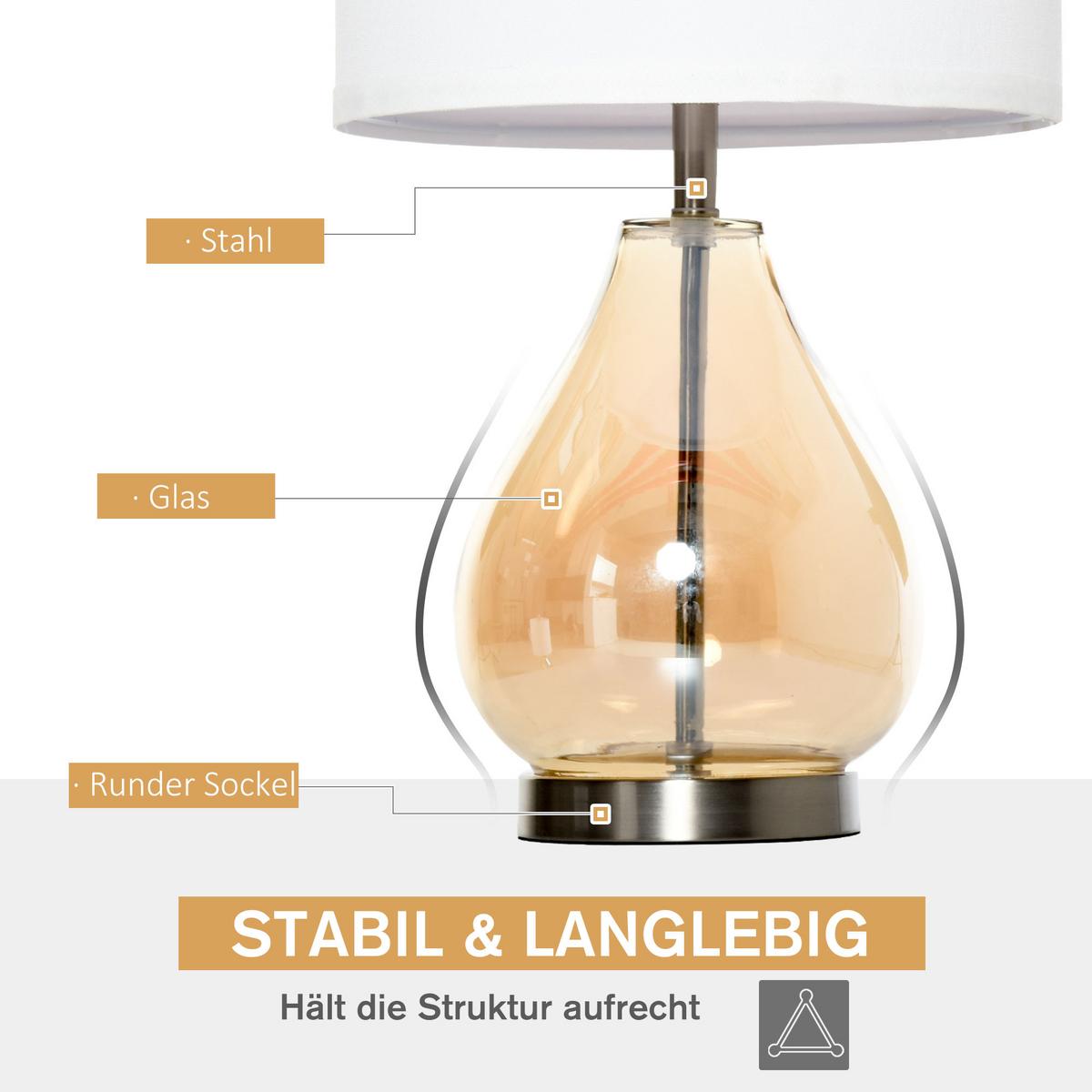 2-SET Tischlampen Tischleuchten E27 Nachttischlampe Leinen Glas Bernstein - Multicolor, Metall (30/30/56cm) - HOMCOM