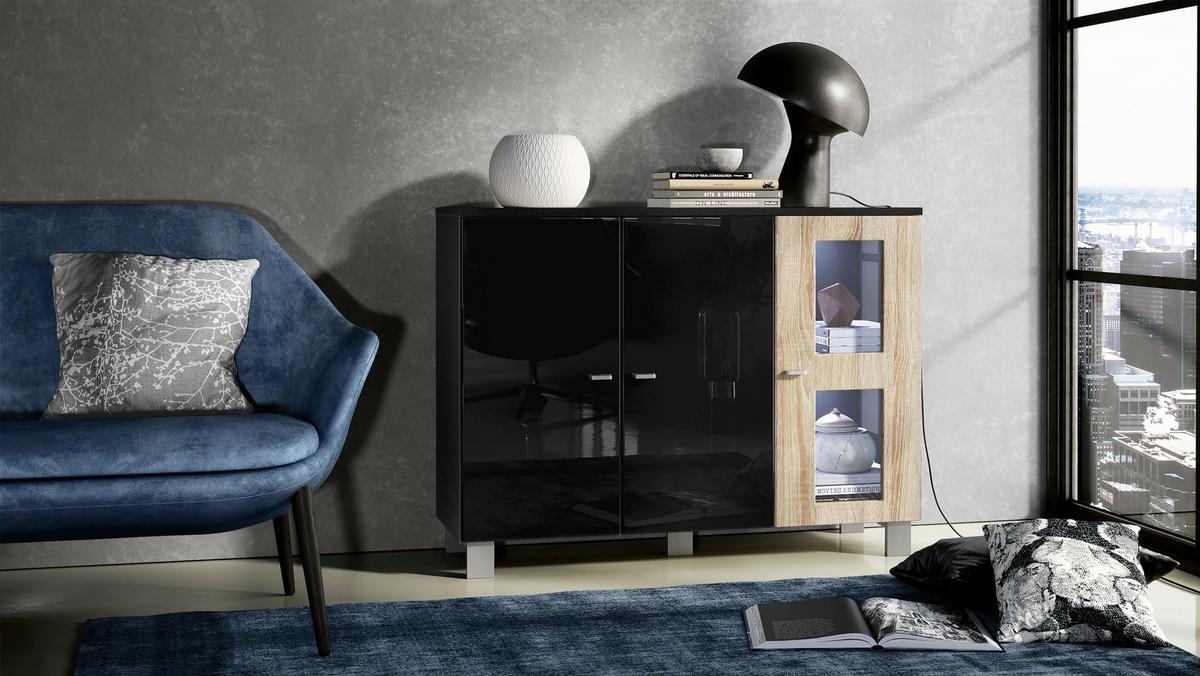 SIDEBOARD Denjo Tür in Eiche sägerau - Eiche San Remo, Holzwerkstoff (107/81/35cm) - Vladon