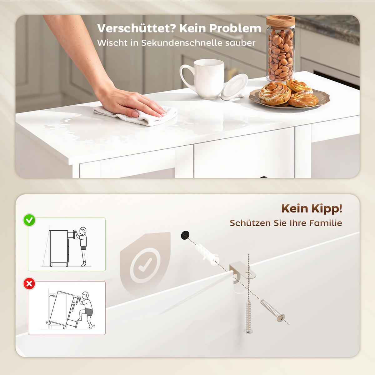 KOMMODE MDF Glas Weiß - Transparent/Schwarz, Holzwerkstoff/Metall (38/86/90cm) - HOMCOM