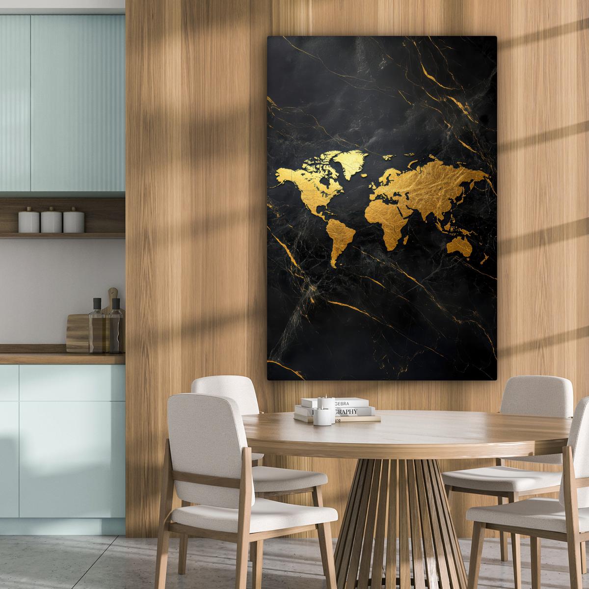 LEINWANDBILD Weltkarte - Gold - Marmor Deko XXL 80x120 cm - Goldfarben, Textil (80/120cm) - MuchoWow