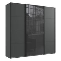SCHWEBETÜRENSCHRANK 3-türig B225/H236/T64 cm extrahoch in Grafit, Kleiderschrank mit einer Glasfront-Tür in Grau / 22544 - Goldfarben/Graphitfarben, Holzwerkstoff/Metall (225/236/64cm) - luma-home