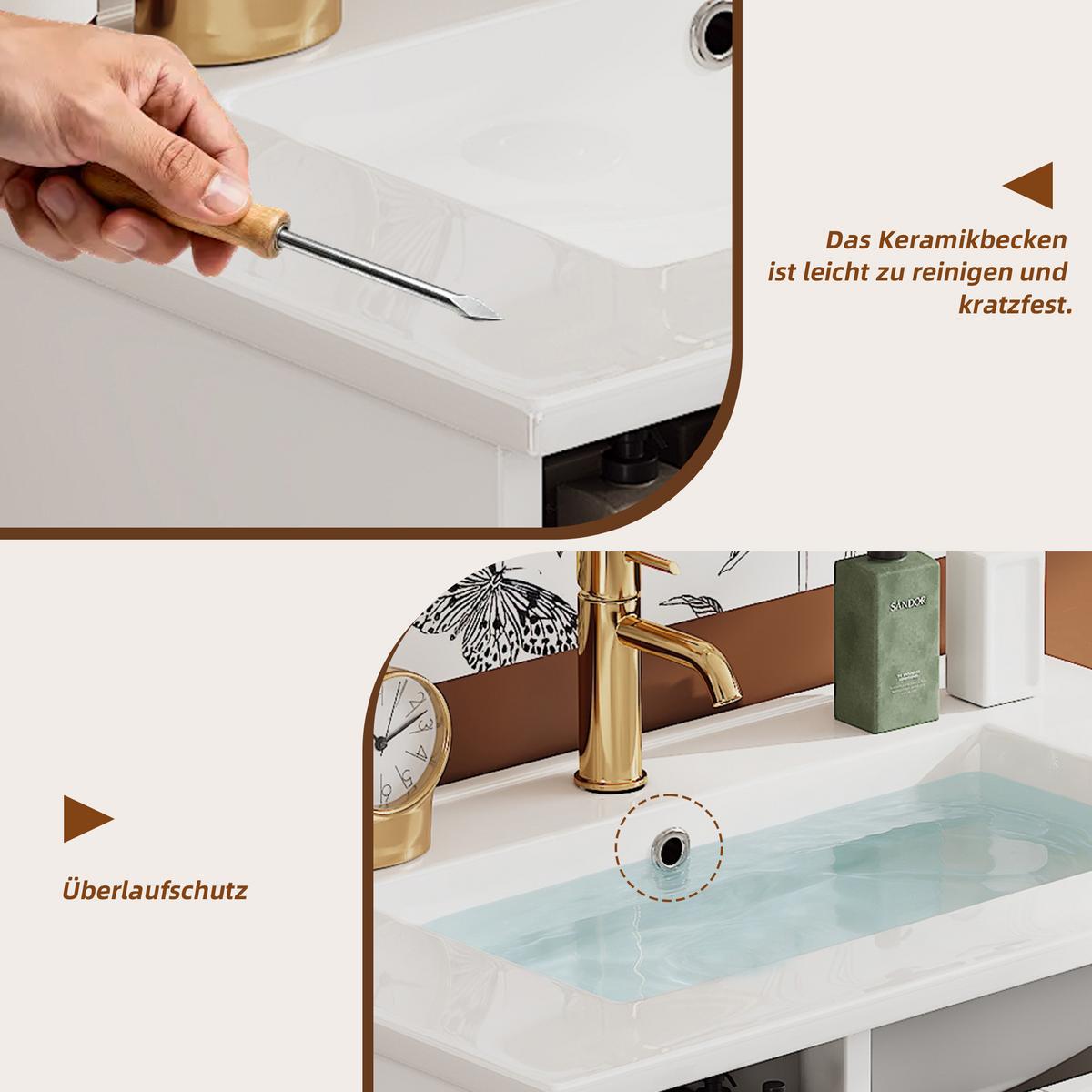 WASCHTISCH Freistehend Weiß mit Keramikbecken, 8-Fächer-Schublade - Weiß, Holzwerkstoff (76/86/47cm) - Urban Meuble