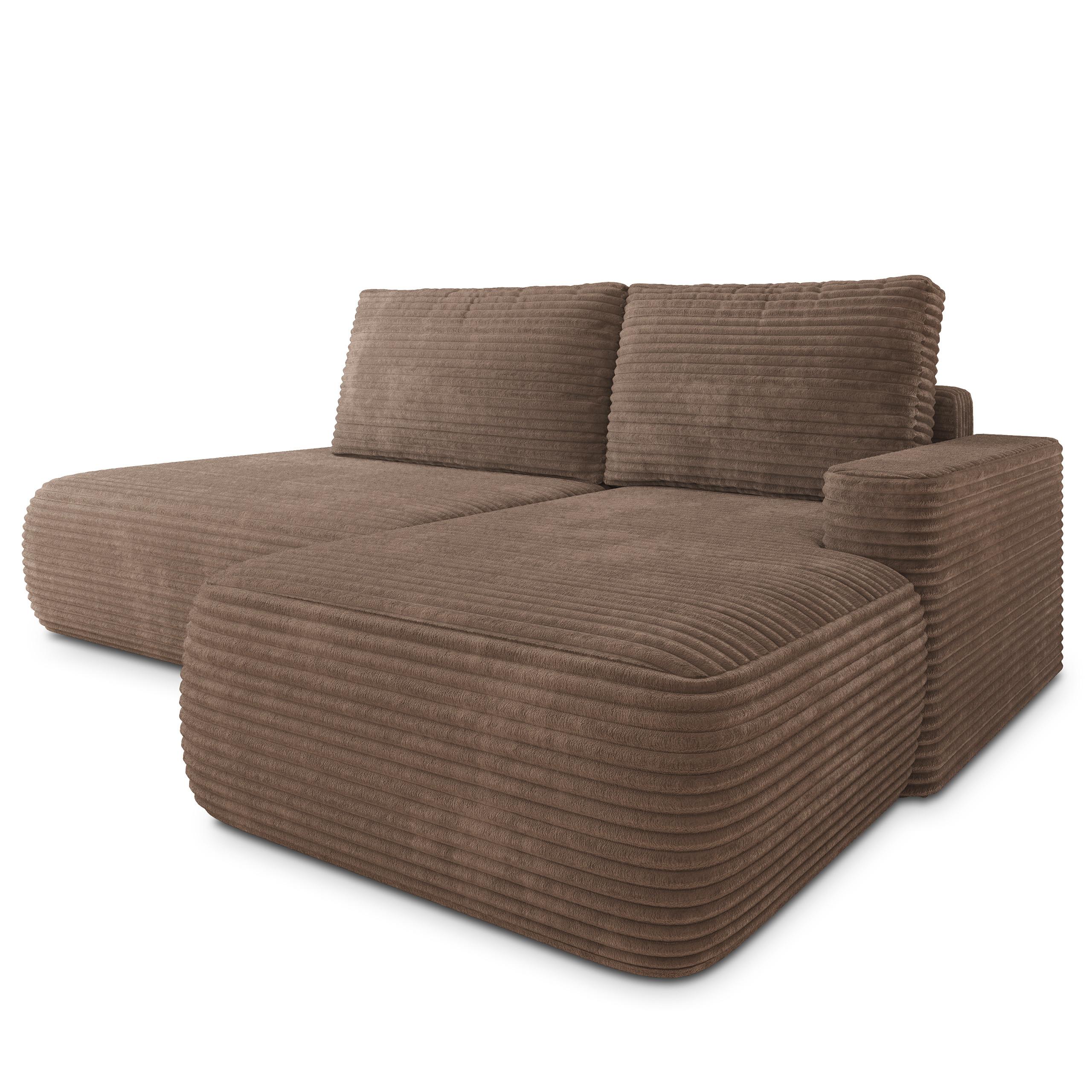 ECKSOFA AVINI T R-S Beige Kordstoff mit Schlaffunktion - Beige, Holzwerkstoff/Textil (277/160cm) - MASSENO