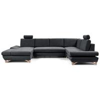 WOHNLANDSCHAFT CASA IV R-S Anthrazit Plüsch-Stoff mit Schlaffunktion - Anthrazit, Holz (344/100/199cm) - MASSENO