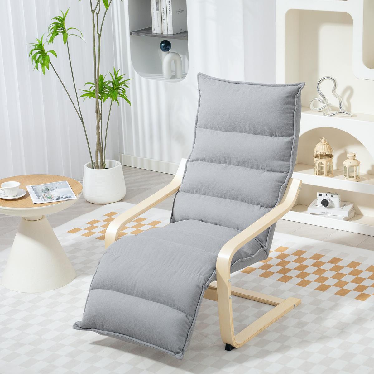 RELAXSSESSEL Sessel mit Verstellbar Fußteil, Armlehne für Wohnzimmer, Hellgrau - Hellgrau, Kunststoff (67/105/114cm) - HOMCOM