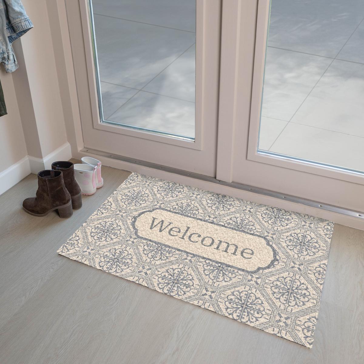 FUSSMATTE Willkommen - Klassisch - Grau Flurteppich 90x60 cm - Beige, Kunststoff (90/0.4cm) - MuchoWow