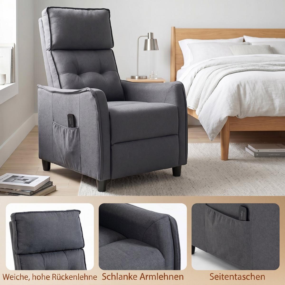 MASSAGERELAXSESSEL Leinen Grau - Grau, Kunststoff/Textil (69/104/93cm) - HOMCOM