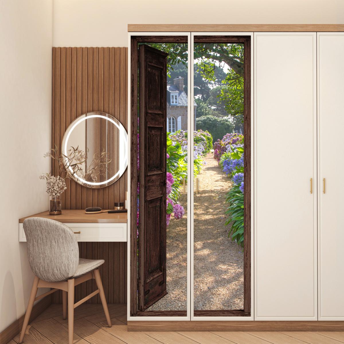 TÜRAUFKLEBER Ansicht - Hortensie - Tür - Blumen - Natur 80x215 cm - Türtapete - Beige, Kunststoff (80/0.1cm) - MuchoWow