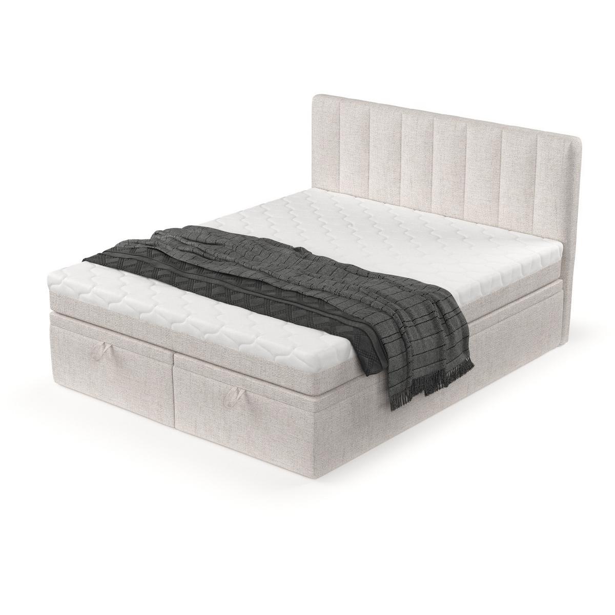BOXBETT Lume 180/200 cm Hellbeige im Neve Stoff - Sandfarben/Schwarz, Holz/Holzwerkstoff (180/200cm) - AltaBeds