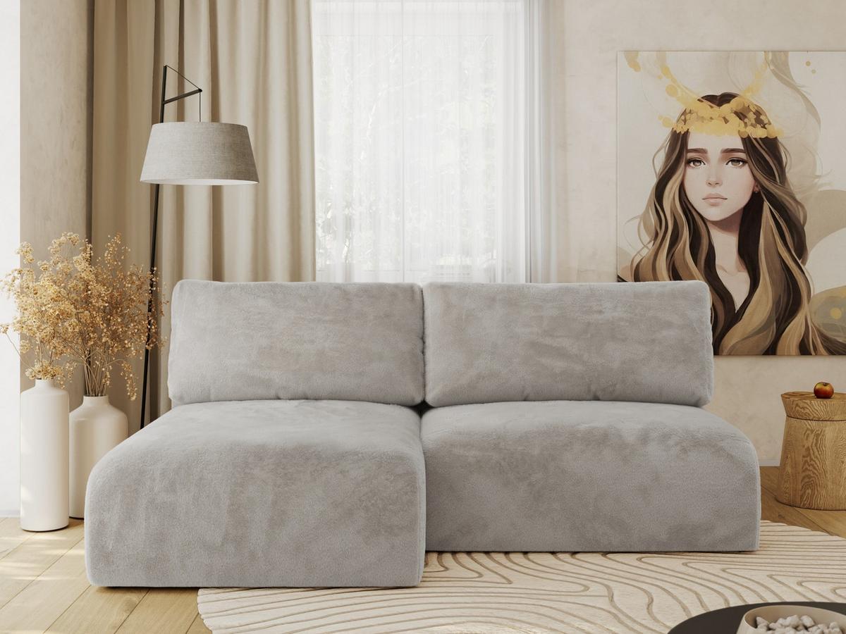 ECKSCHLAFSOFA VIVO L Hellgrau Plüsch - links - Hellgrau/Schwarz, Kunststoff/Textil (223/150cm) - MKS